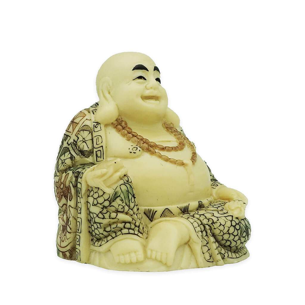 Antique Style Laughing Buddha Holding Bats