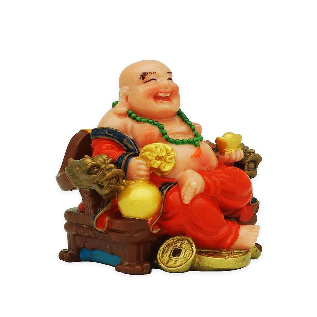 Red Robe Laughing Buddha on Dragon's Chair