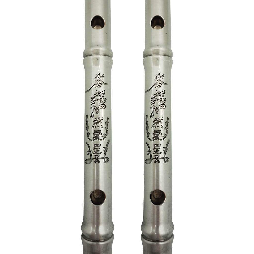 Pair of Brass Bamboo Flutes (Silver)