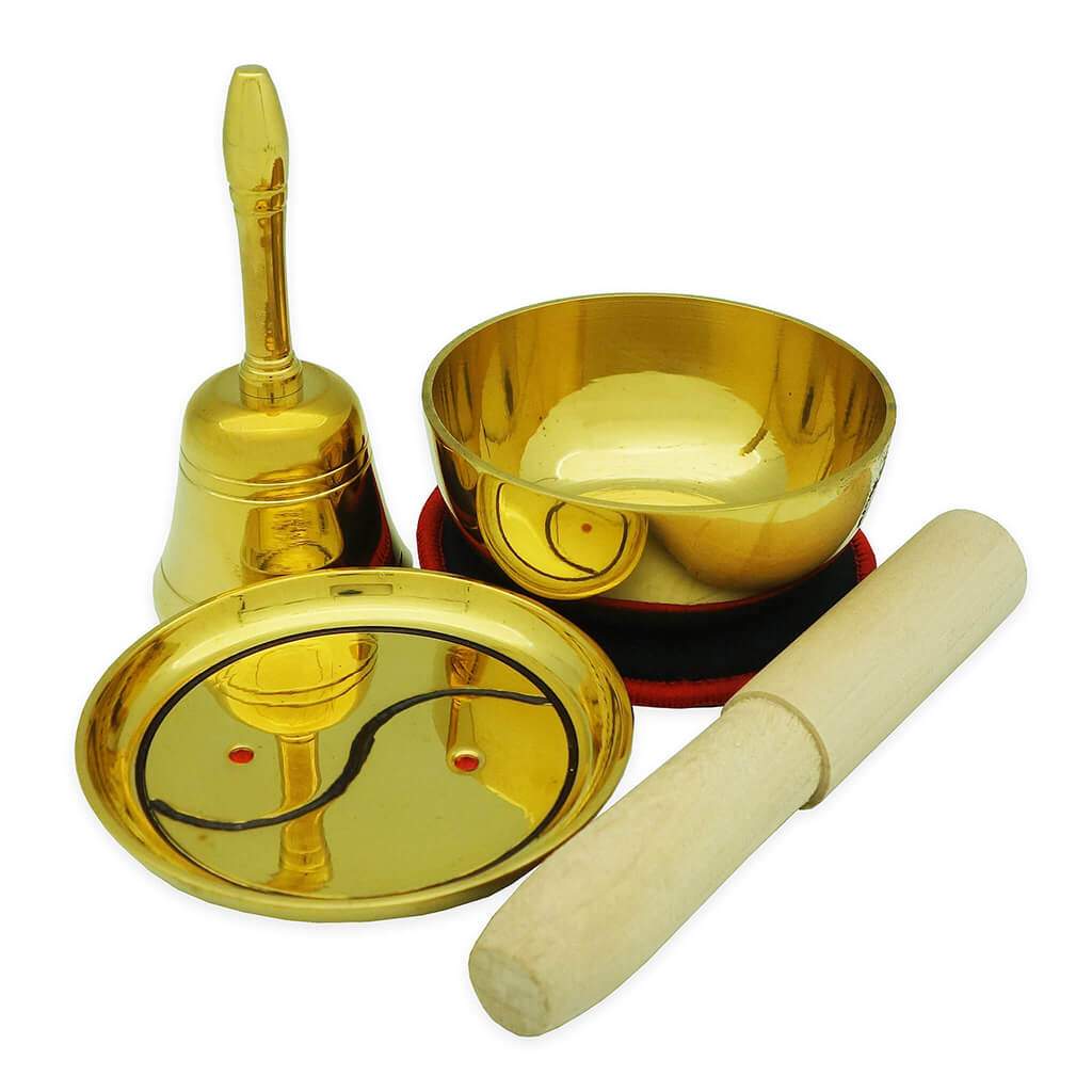 Singing Bowl with Wood Mallet, Fortune Bell and Tai Chi Plate